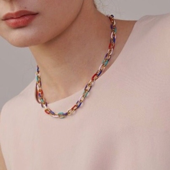 LAST ONE New Rainbow Color Block Chain Choker Necklace ~ Stainless Steel Enamel - Picture 10 of 16